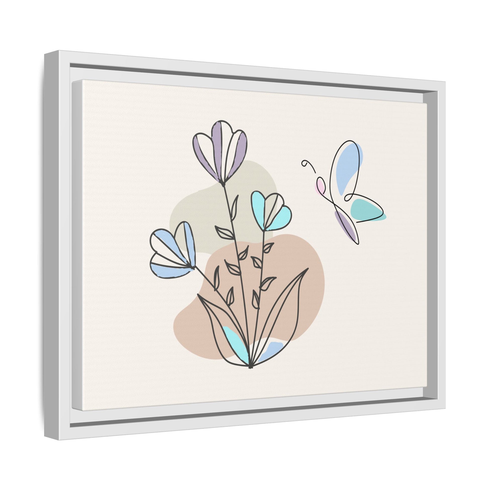 Framed artwork with abstract floral design on a beige background