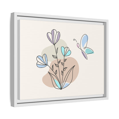Framed artwork with abstract floral design on a beige background