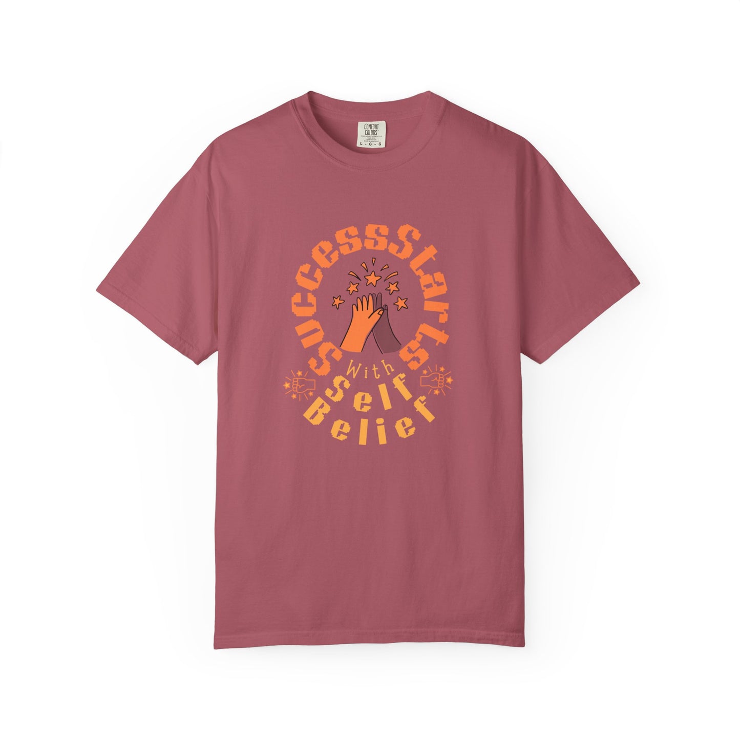 Maroon t-shirt with motivational text and design on a white background