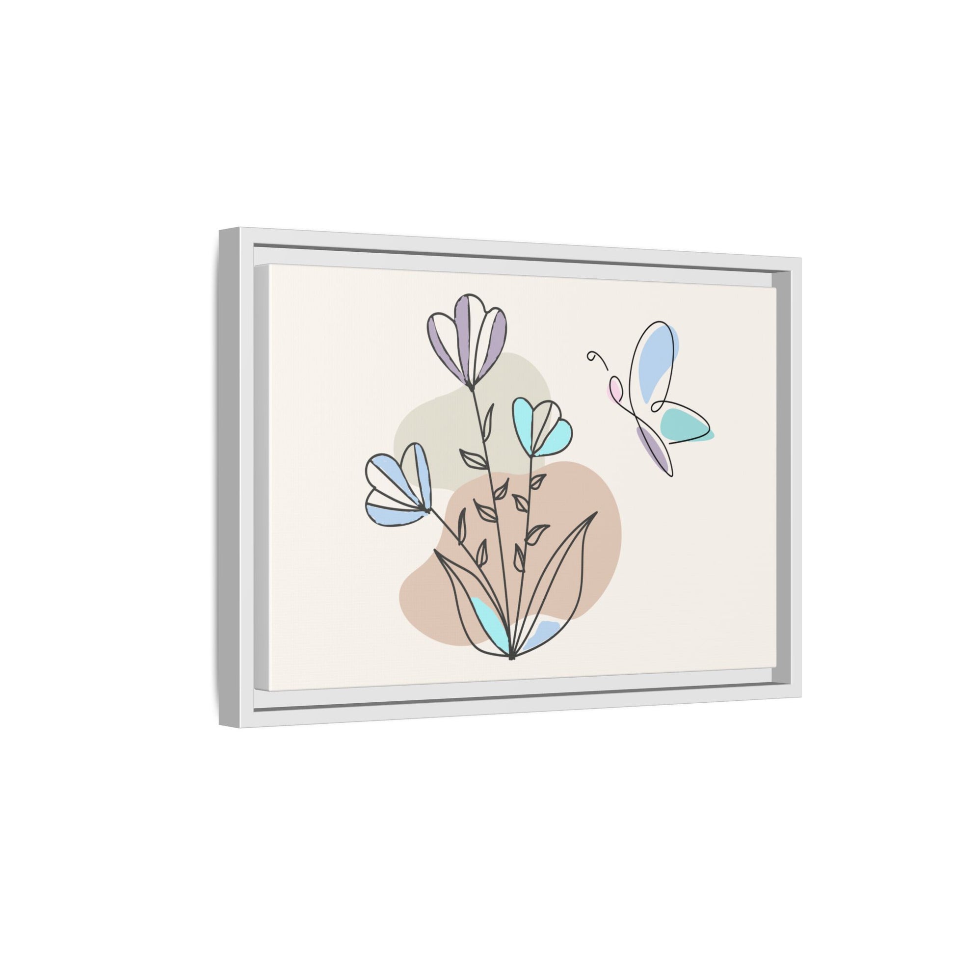 Framed artwork with abstract floral design on a beige background