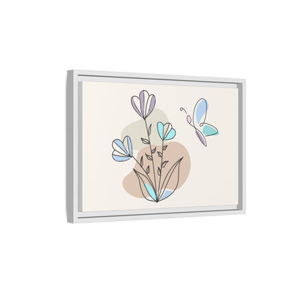 Framed artwork with abstract floral design on a beige background