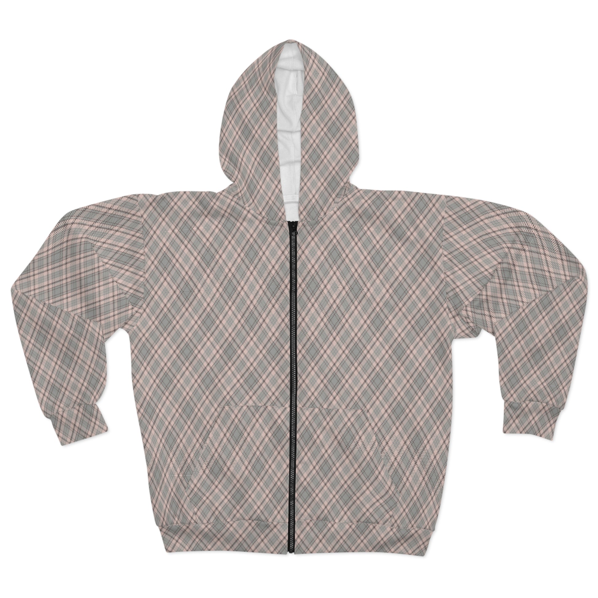Unisex zip hoodie- diamond cut-inspired straight-line design in minimalist style.

