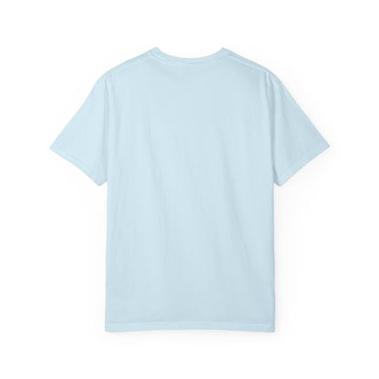Rear view of plain back side garment-dyed t-shirt