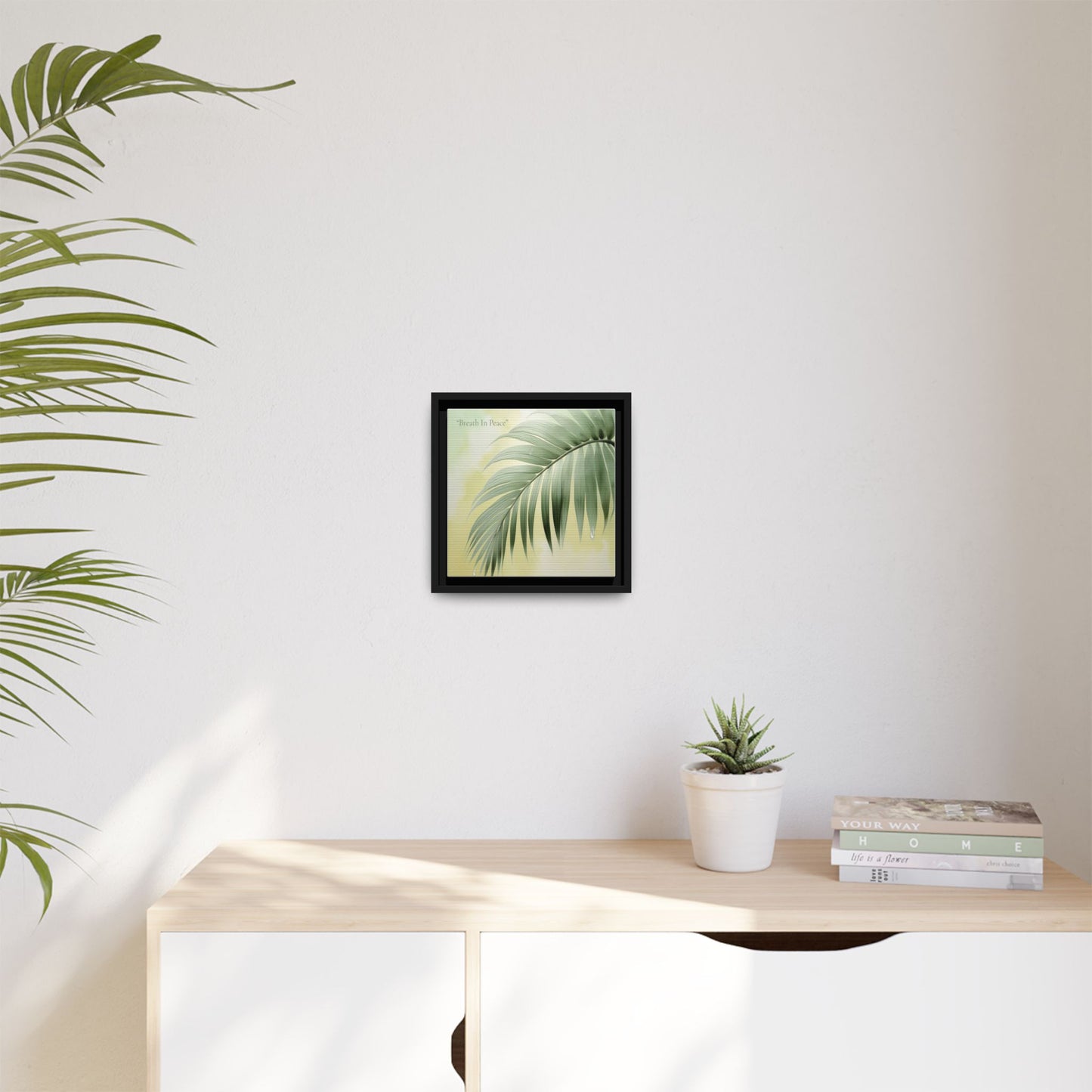"Minimalist Palm Leaf Matte Canvas Wall Art - Framed Botanical Print"
