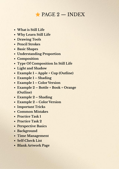 Beginner Drawing Workbook (71 Pages) – Step‑by‑Step Lessons, Shading, Perspective & Practice Tasks