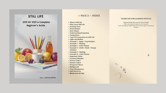 Beginner Drawing Workbook (71 Pages) – Step‑by‑Step Lessons, Shading, Perspective & Practice Tasks